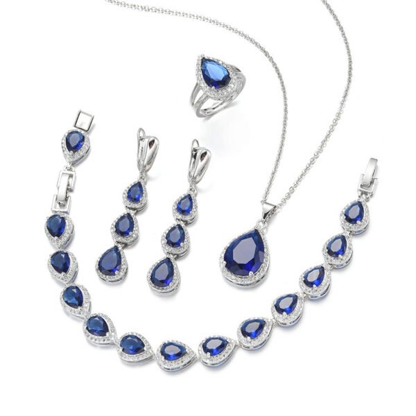 Water Drop Long Necklace Earring Ring Bracelet Ornament Suit - Image 3