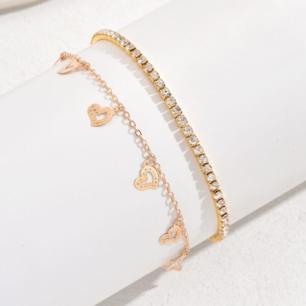 Hollow Heart Tassel Gang Drill Anklet Two-piece Set For Women - Image 8