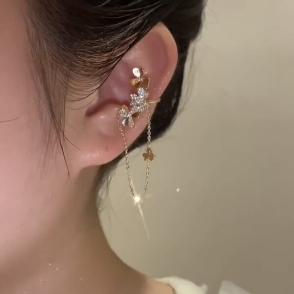 Fashionable Micro-set Zircon Flower Chain Earrings - Image 3