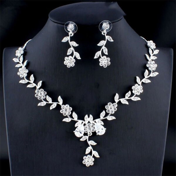 Golden Zircon Jewelry Set Necklace Earrings Wedding Two-piece Set - Image 4