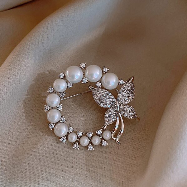 Vintage Diamond-Studded Butterfly Pearl Ring Brooch Fashion Style Dongdaemun - Image 4