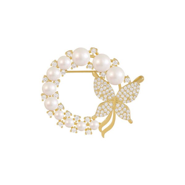 Vintage Diamond-Studded Butterfly Pearl Ring Brooch Fashion Style Dongdaemun - Image 5