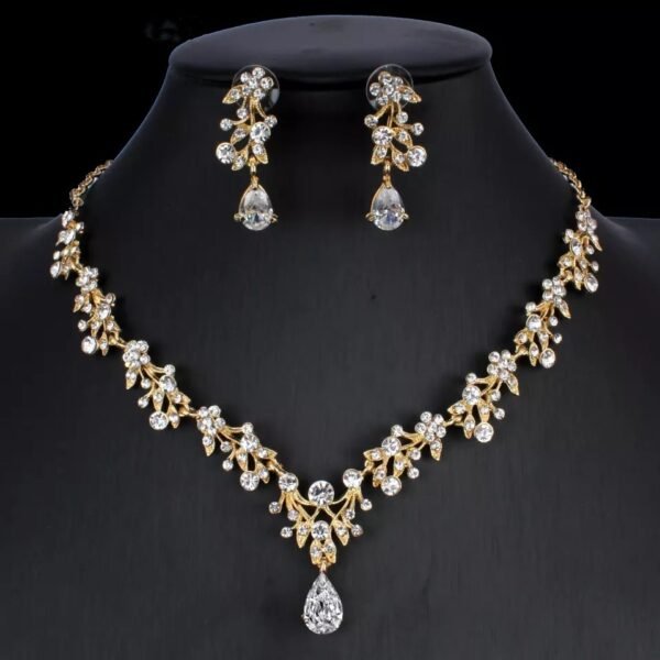 Golden Zircon Jewelry Set Necklace Earrings Wedding Two-piece Set - Image 7