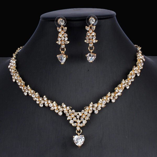Golden Zircon Jewelry Set Necklace Earrings Wedding Two-piece Set - Image 2