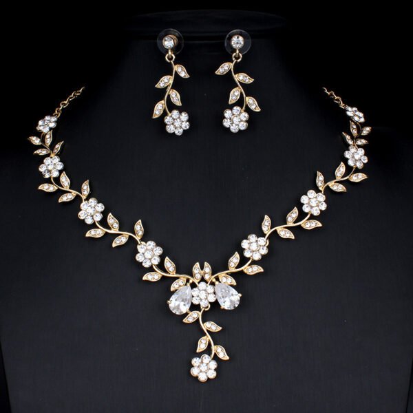 Golden Zircon Jewelry Set Necklace Earrings Wedding Two-piece Set - Image 3