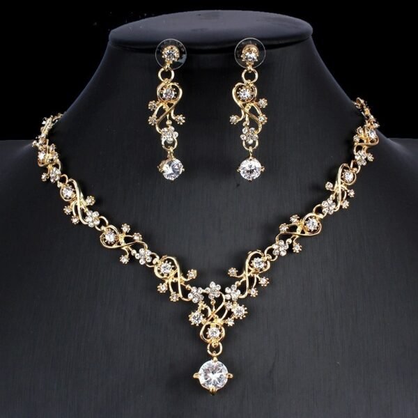 Golden Zircon Jewelry Set Necklace Earrings Wedding Two-piece Set - Image 6