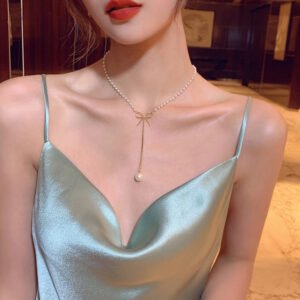 Fashion Clavicle Chain Long Small Drop Pearl Necklace Women''s Summer