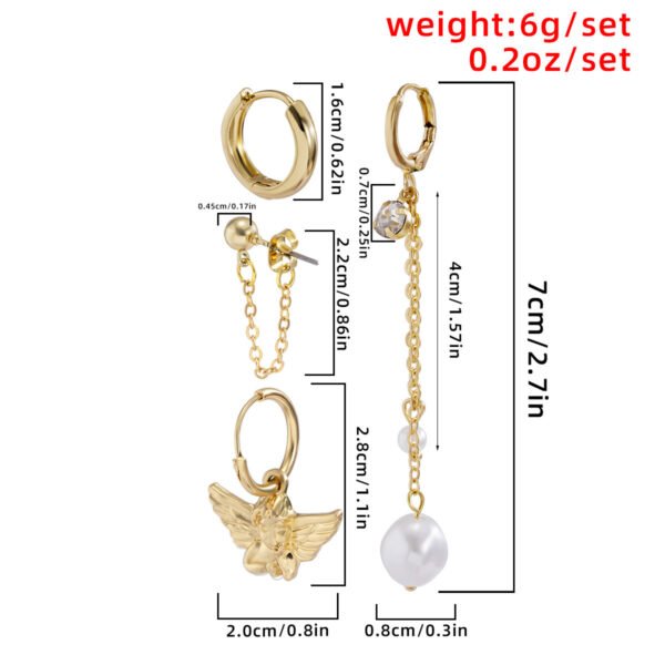 Retro Geometric Asymmetric Pearl Tassel Earrings - Image 3