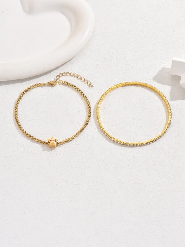 Hollow Heart Tassel Gang Drill Anklet Two-piece Set For Women - Image 4