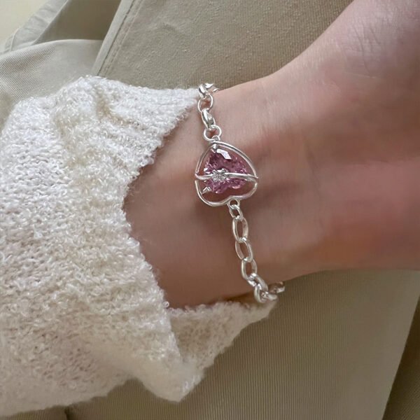 Japanese And Korean High-grade Rhinestone Hollow Heart Clavicle Chain Light Luxury Bracelet - Image 3