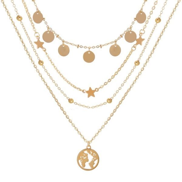 Simple Round Piece Five-Pointed Star Pendant Multilayer Necklace - Image 4