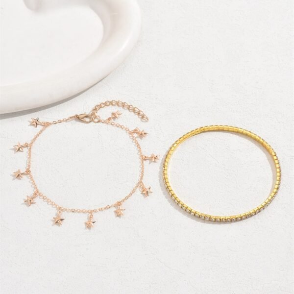 Hollow Heart Tassel Gang Drill Anklet Two-piece Set For Women - Image 2