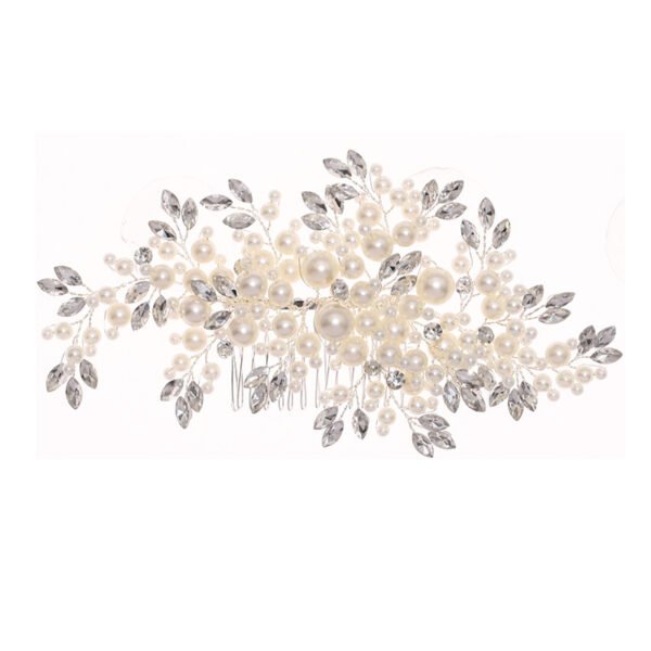 Bridal Handmade Silver Hair Comb Pearl Rhinestone Hair Accessories - Image 5