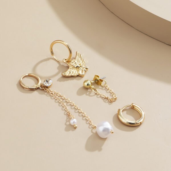 Retro Geometric Asymmetric Pearl Tassel Earrings - Image 5