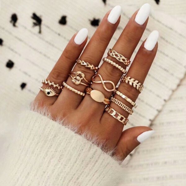 European And American Metal Hollow Ring Set