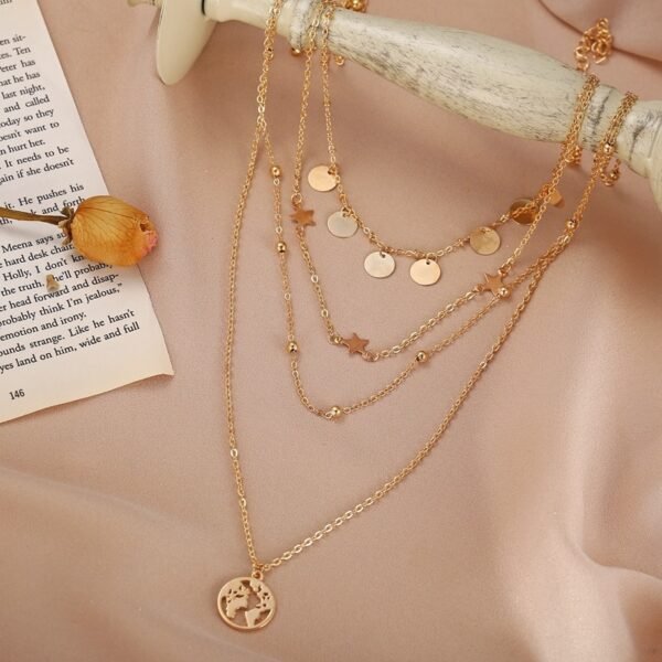 Simple Round Piece Five-Pointed Star Pendant Multilayer Necklace - Image 2