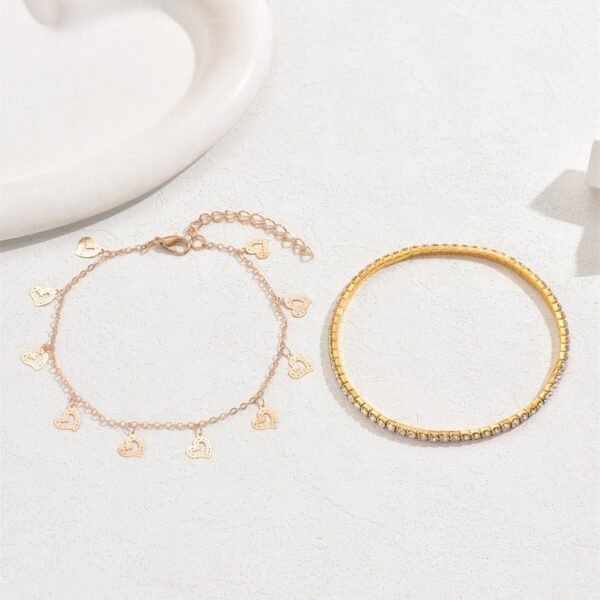 Hollow Heart Tassel Gang Drill Anklet Two-piece Set For Women - Image 5