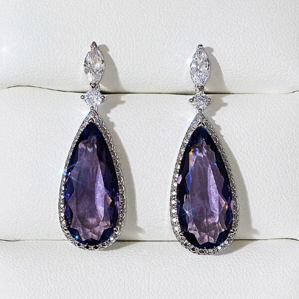 Micro-inlaid Purple Zircon Long Women Bridal Earrings - Image 5