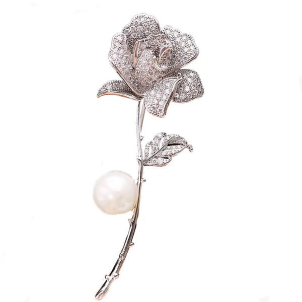 Women's Fashion Pearl Inlaid Zircon Camellia Brooch - Image 9