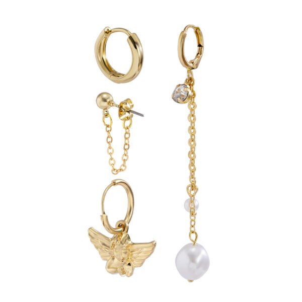 Retro Geometric Asymmetric Pearl Tassel Earrings - Image 2