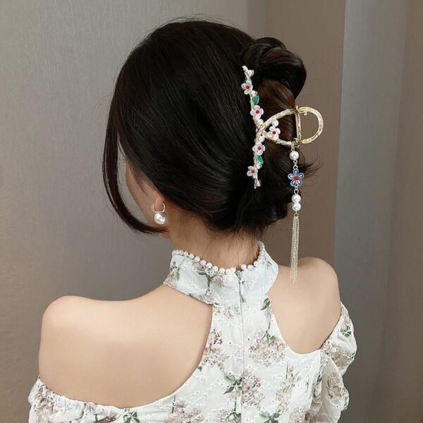 Women's Fashion Tassel Pearl Flower Hair Clip Headpiece - Image 3