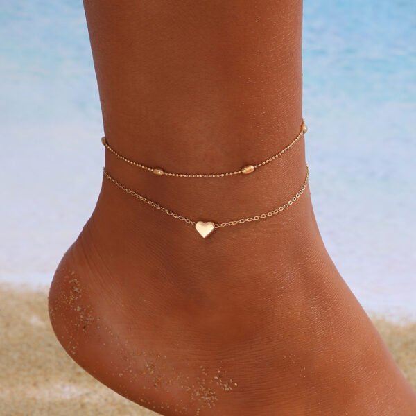 New Round Beads Double Layers Loving Heart Peach Heart Anklet Simple Multi-layer - Image 8