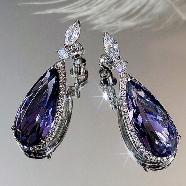 Micro-inlaid Purple Zircon Long Women Bridal Earrings - Image 7