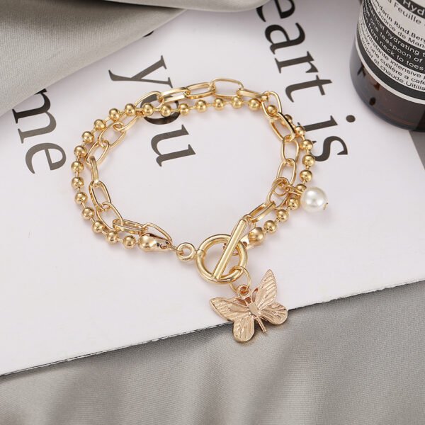 Round Bead Chain Anklet Hip Hop Pearl Gold Chain Anklet - Image 4