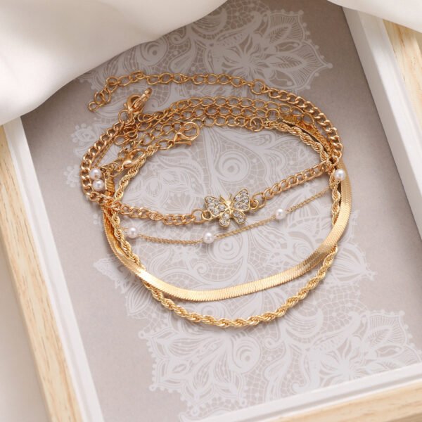 Cross-border Point Diamond Butterfly Diamond Claw Chain 4-piece Set Anklet - Image 2