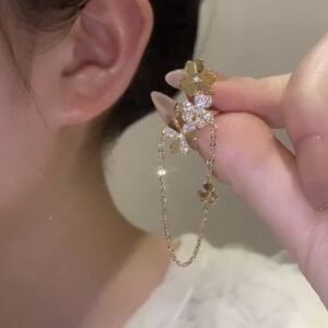 Fashionable Micro-set Zircon Flower Chain Earrings