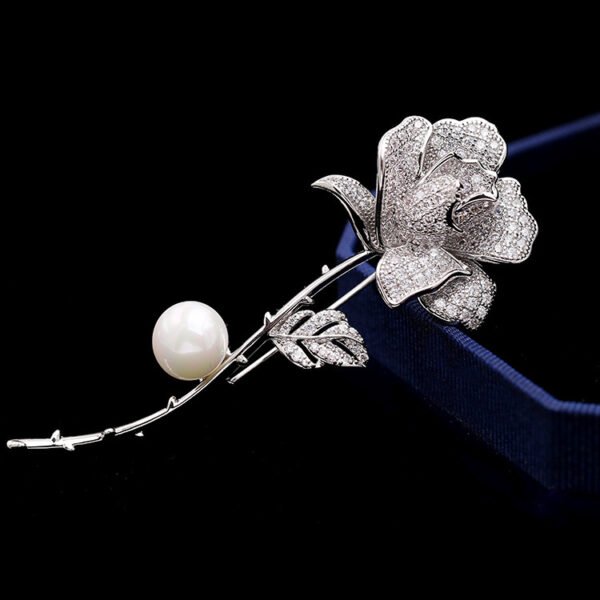 Women's Fashion Pearl Inlaid Zircon Camellia Brooch - Image 4