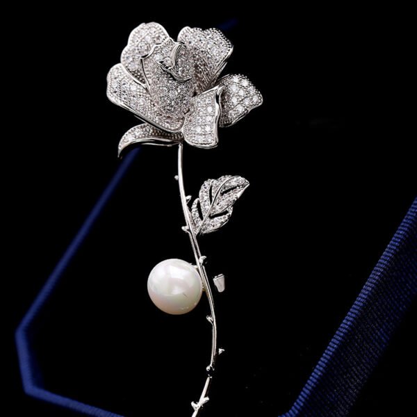 Women's Fashion Pearl Inlaid Zircon Camellia Brooch - Image 10