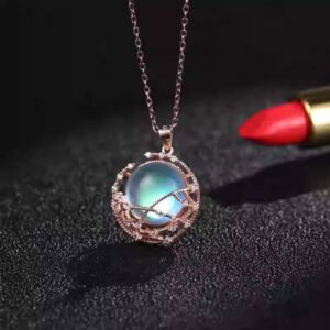 Sterling Silver Moonstone Pendant Rose Gold Necklace