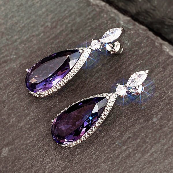 Micro-inlaid Purple Zircon Long Women Bridal Earrings - Image 8