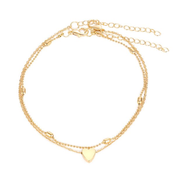 New Round Beads Double Layers Loving Heart Peach Heart Anklet Simple Multi-layer - Image 2