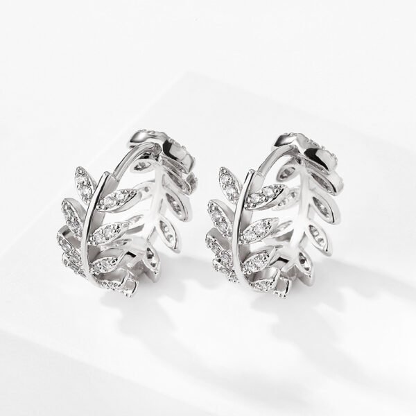 South Korea Niche Design Micro Inlaid Zircon Leaf-shaped Earring - Image 5