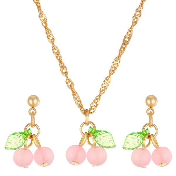 Cherry Light Luxury Minority Design Clavicle Chain Earings Set - Image 4