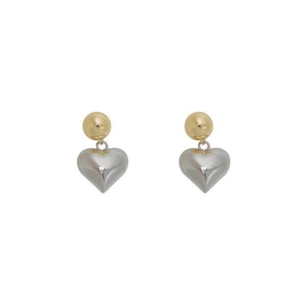 Sterling Silver Needle Sense Three-dimensional Love Contrast Color Ear Studs - Image 5