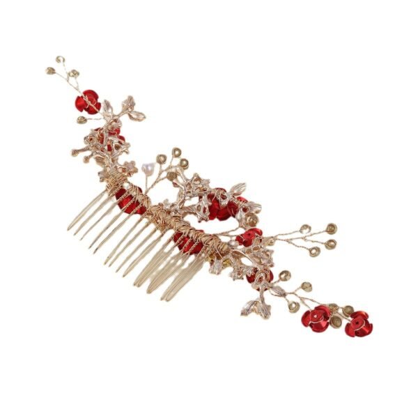 Bridal Red Flower Hair Comb Wedding Accessories - Image 6