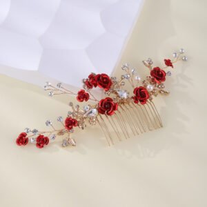 Bridal Red Flower Hair Comb Wedding Accessories