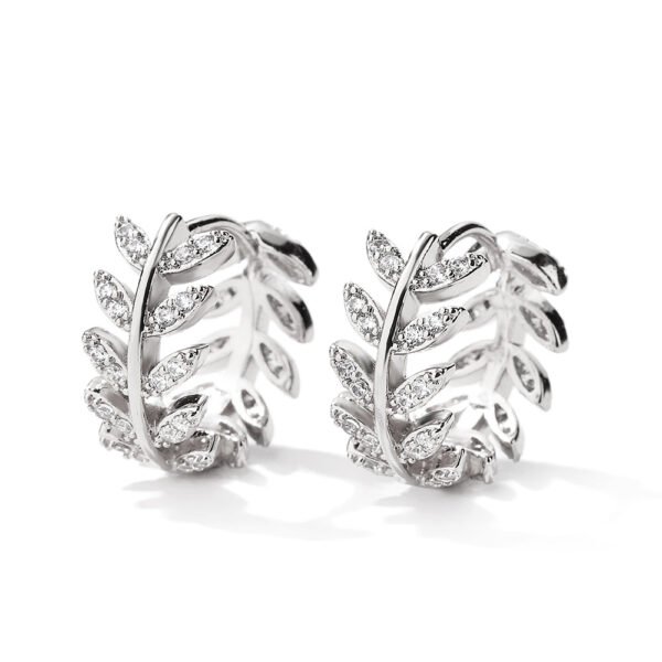 South Korea Niche Design Micro Inlaid Zircon Leaf-shaped Earring - Image 7