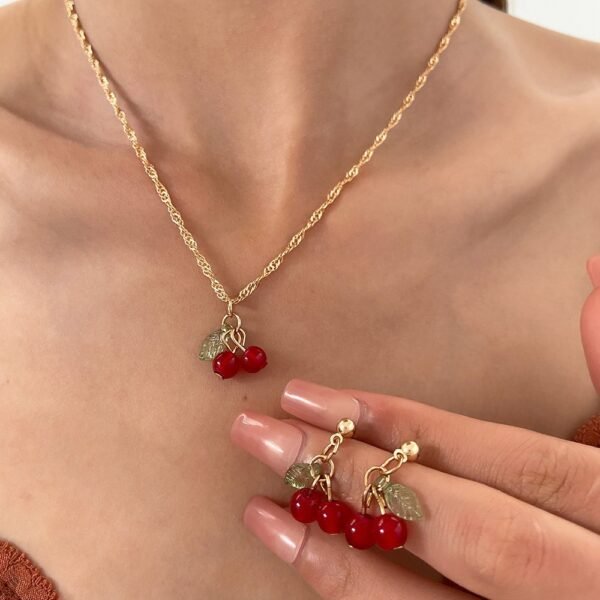 Cherry Light Luxury Minority Design Clavicle Chain Earings Set