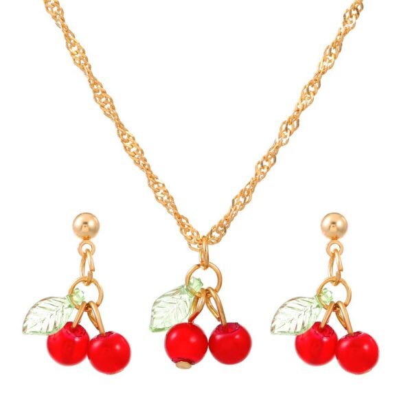 Cherry Light Luxury Minority Design Clavicle Chain Earings Set - Image 5