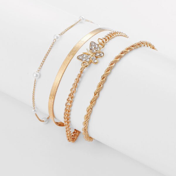 Cross-border Point Diamond Butterfly Diamond Claw Chain 4-piece Set Anklet - Image 4