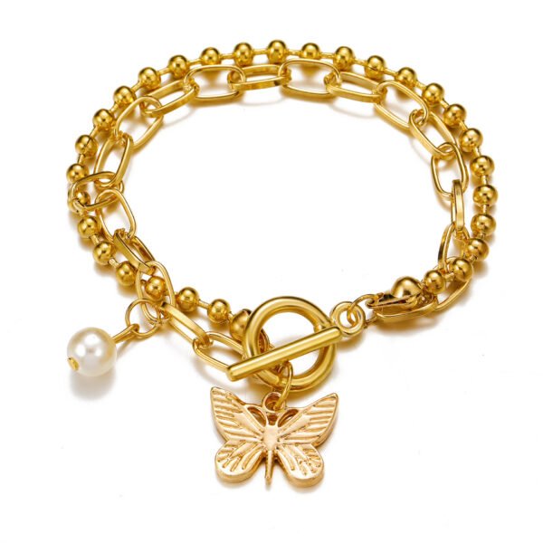 Round Bead Chain Anklet Hip Hop Pearl Gold Chain Anklet - Image 2
