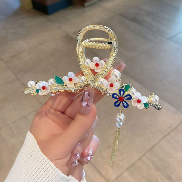 Women's Fashion Tassel Pearl Flower Hair Clip Headpiece - Image 2