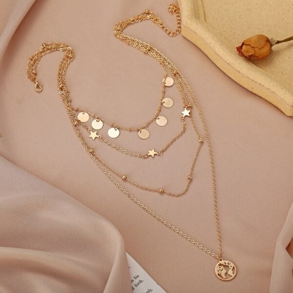 Simple Round Piece Five-Pointed Star Pendant Multilayer Necklace