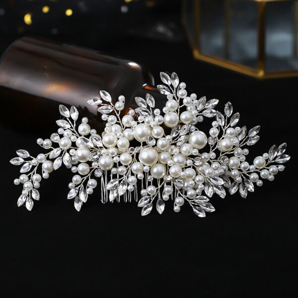 Bridal Handmade Silver Hair Comb Pearl Rhinestone Hair Accessories - Image 4