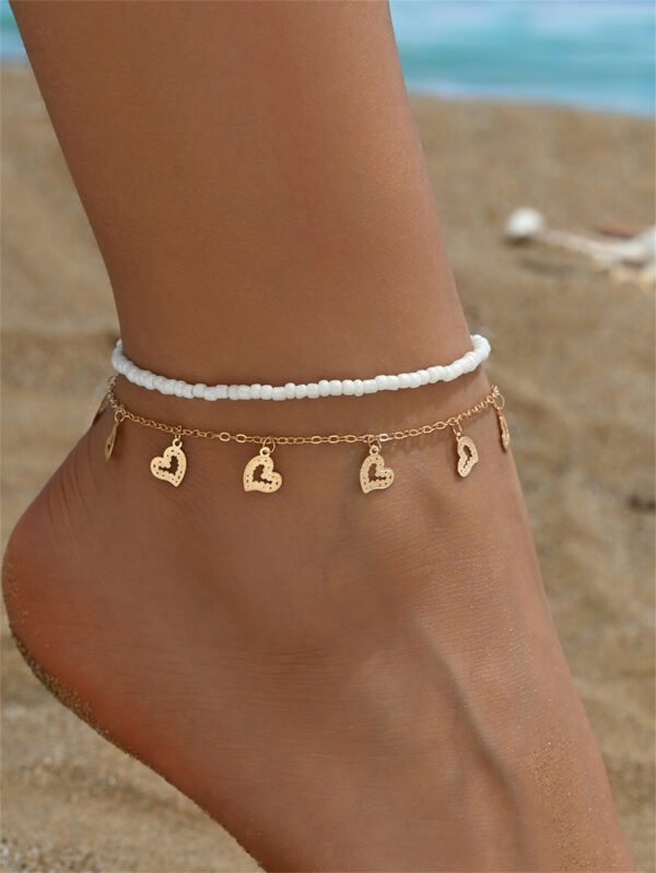 Hollow Heart Tassel Gang Drill Anklet Two-piece Set For Women - Image 7