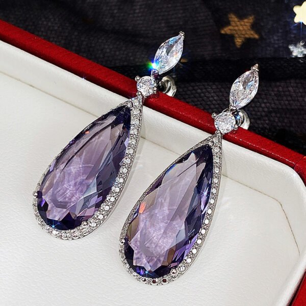 Micro-inlaid Purple Zircon Long Women Bridal Earrings - Image 3